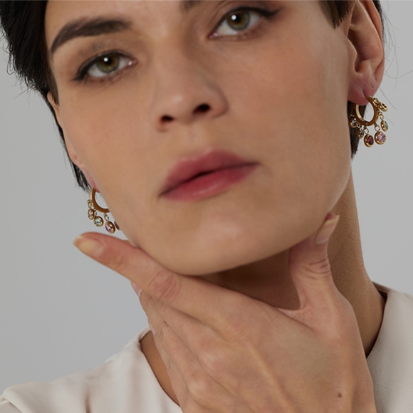 Exquisite Dangle Colourful Diamonds Hoop Earrings - Picture 3 of 6